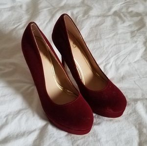 Colin Stuart Oxblood velvet platform heels